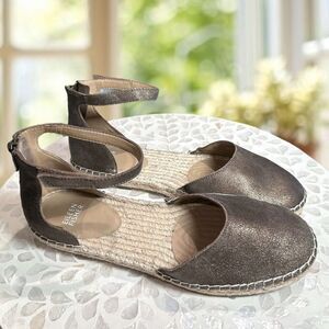 Eileen Fisher $195 Lala Leather Jute Espadrille Flat Sandals NWT
